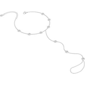 image:imageHand Chain Silver Bracelet for Women Silver Beaded Ring Hand Chain Finger Ring Cubic Zirconia Dainty 14K Gold Plated Cross Bracelet Chains for Women Simple Body JewelrySilver02