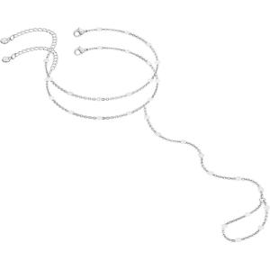 image:imageHand Chain Silver Bracelet for Women Silver Beaded Ring Hand Chain Finger Ring Cubic Zirconia Dainty 14K Gold Plated Cross Bracelet Chains for Women Simple Body JewelrySilver04