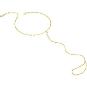 image:imageHand Chain Silver Bracelet for Women Silver Beaded Ring Hand Chain Finger Ring Cubic Zirconia Dainty 14K Gold Plated Cross Bracelet Chains for Women Simple Body JewelryGold06