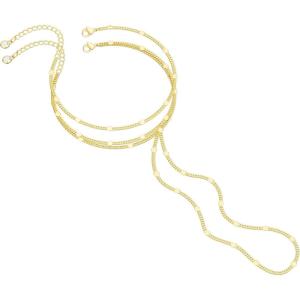 image:imageHand Chain Silver Bracelet for Women Silver Beaded Ring Hand Chain Finger Ring Cubic Zirconia Dainty 14K Gold Plated Cross Bracelet Chains for Women Simple Body JewelryGold05