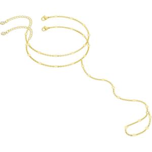 image:imageHand Chain Silver Bracelet for Women Silver Beaded Ring Hand Chain Finger Ring Cubic Zirconia Dainty 14K Gold Plated Cross Bracelet Chains for Women Simple Body JewelryGold04