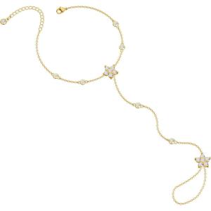 image:imageHand Chain Silver Bracelet for Women Silver Beaded Ring Hand Chain Finger Ring Cubic Zirconia Dainty 14K Gold Plated Cross Bracelet Chains for Women Simple Body JewelryGold03