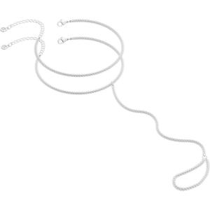 image:imageHand Chain Silver Bracelet for Women Silver Beaded Ring Hand Chain Finger Ring Cubic Zirconia Dainty 14K Gold Plated Cross Bracelet Chains for Women Simple Body JewelrySilver03