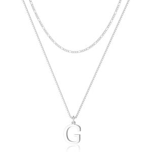 image:imageMBW 14K Silver Plated Initial Necklaces for Women Trendy Layered Necklace for Women Dainty Letter Pendant Figaro Choker Necklaces Costume Monogram Name Necklace Simple Tiny Jewelry SetSilver InitIal NKG