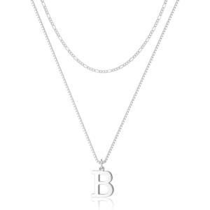 image:imageMBW 14K Silver Plated Initial Necklaces for Women Trendy Layered Necklace for Women Dainty Letter Pendant Figaro Choker Necklaces Costume Monogram Name Necklace Simple Tiny Jewelry SetSilver InitIal NKB