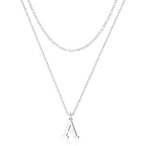 image:imageMBW 14K Silver Plated Initial Necklaces for Women Trendy Layered Necklace for Women Dainty Letter Pendant Figaro Choker Necklaces Costume Monogram Name Necklace Simple Tiny Jewelry SetSilver InitIal NKA