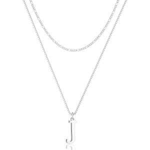 image:imageMBW 14K Silver Plated Initial Necklaces for Women Trendy Layered Necklace for Women Dainty Letter Pendant Figaro Choker Necklaces Costume Monogram Name Necklace Simple Tiny Jewelry SetSilver InitIal NKJ