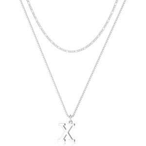 image:imageMBW 14K Silver Plated Initial Necklaces for Women Trendy Layered Necklace for Women Dainty Letter Pendant Figaro Choker Necklaces Costume Monogram Name Necklace Simple Tiny Jewelry SetSilver InitIal NKX