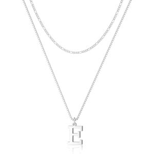 image:imageMBW 14K Silver Plated Initial Necklaces for Women Trendy Layered Necklace for Women Dainty Letter Pendant Figaro Choker Necklaces Costume Monogram Name Necklace Simple Tiny Jewelry SetSilver InitIal NKE