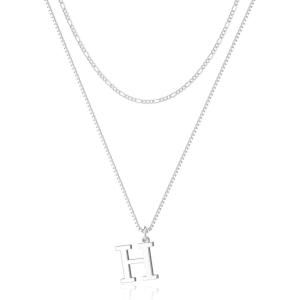 image:imageMBW 14K Silver Plated Initial Necklaces for Women Trendy Layered Necklace for Women Dainty Letter Pendant Figaro Choker Necklaces Costume Monogram Name Necklace Simple Tiny Jewelry SetSilver InitIal NKH