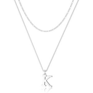 image:imageMBW 14K Silver Plated Initial Necklaces for Women Trendy Layered Necklace for Women Dainty Letter Pendant Figaro Choker Necklaces Costume Monogram Name Necklace Simple Tiny Jewelry SetSilver InitIal NKK