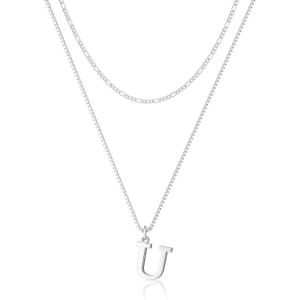 image:imageMBW 14K Silver Plated Initial Necklaces for Women Trendy Layered Necklace for Women Dainty Letter Pendant Figaro Choker Necklaces Costume Monogram Name Necklace Simple Tiny Jewelry SetSilver InitIal NKU