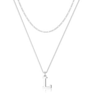 image:imageMBW 14K Silver Plated Initial Necklaces for Women Trendy Layered Necklace for Women Dainty Letter Pendant Figaro Choker Necklaces Costume Monogram Name Necklace Simple Tiny Jewelry SetSilver InitIal NKL