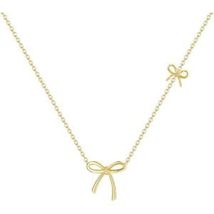 image:imageMBW Bow Necklaces for Women Trendy Dainty Layered 14K Gold Plated Cute Bow Pearl Heart Pendant Choker Necklace Stack Love Choker Waterproof Fashion Jewelry Set Gift for Women MomMB N2 BowP4