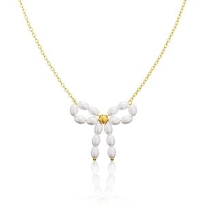 image:imageMBW Bow Necklaces for Women Trendy Dainty Layered 14K Gold Plated Cute Bow Pearl Heart Pendant Choker Necklace Stack Love Choker Waterproof Fashion Jewelry Set Gift for Women MomMB N2 BowP3