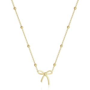 image:imageMBW Bow Necklaces for Women Trendy Dainty Layered 14K Gold Plated Cute Bow Pearl Heart Pendant Choker Necklace Stack Love Choker Waterproof Fashion Jewelry Set Gift for Women MomMB N1 BowC6