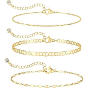 image:imageMBW Gold Bracelets for Women Trendy Dainty 14K Gold Plated Bracelet Stack Beaded Chain Bracelet Set Thin Small Cute Paperclip Bracelets Fashion Waterproof Jewelry Gift Gold Accessories for Womenstyle7