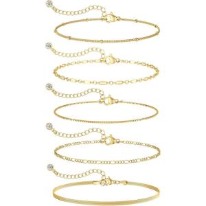 image:imageMBW Gold Bracelets for Women Trendy Dainty 14K Gold Plated Bracelet Stack Beaded Chain Bracelet Set Thin Small Cute Paperclip Bracelets Fashion Waterproof Jewelry Gift Gold Accessories for Womenstyle2