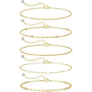 image:imageMBW Gold Bracelets for Women Trendy Dainty 14K Gold Plated Bracelet Stack Beaded Chain Bracelet Set Thin Small Cute Paperclip Bracelets Fashion Waterproof Jewelry Gift Gold Accessories for Womenstyle8
