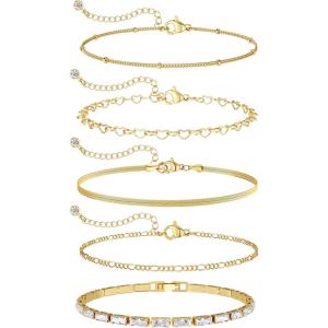 image:imageMBW Gold Bracelets for Women Trendy Dainty 14K Gold Plated Bracelet Stack Beaded Chain Bracelet Set Thin Small Cute Paperclip Bracelets Fashion Waterproof Jewelry Gift Gold Accessories for Womenstyle3