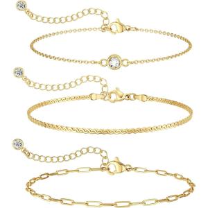image:imageMBW Gold Bracelets for Women Trendy Dainty 14K Gold Plated Bracelet Stack Beaded Chain Bracelet Set Thin Small Cute Paperclip Bracelets Fashion Waterproof Jewelry Gift Gold Accessories for Womenstyle5