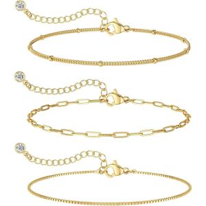 image:imageMBW Gold Bracelets for Women Trendy Dainty 14K Gold Plated Bracelet Stack Beaded Chain Bracelet Set Thin Small Cute Paperclip Bracelets Fashion Waterproof Jewelry Gift Gold Accessories for Womenstyle6