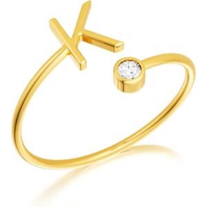 image:imageMBW Gold Initial Ring with cz for Women Dainty amp Simple 14k Adjustable Letter Rings for Womens Non Tarnish Unique Stackable Gold Plated Open Ring for Pinky and Thumb Finger Size 5 6 7 8 9