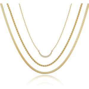 image:imageMBW Gold Layered Set Necklaces for Women Dainty 14K Gold Plated Layered CZ Pendant Necklaces Simple Gold Herringbone Snake Choker Cuban Link Paperclip Chain Necklace Jewelry Sets for Women GirlsLayered CZRopeSnakeGold