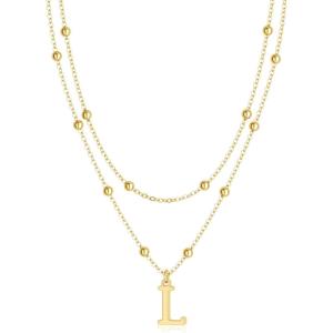 image:imageMBW Layered Initial Necklaces for Women Dainty 14K Gold Plated AZ Beaded Pendant Letter Charm Necklace Personalized Name Necklaces for Women Trendy Jewelry Giftgold beaded L