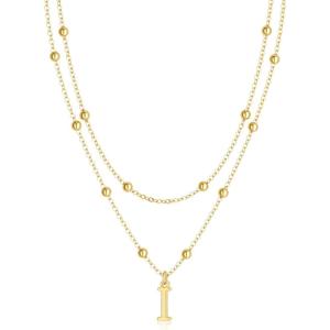 image:imageMBW Layered Initial Necklaces for Women Dainty 14K Gold Plated AZ Beaded Pendant Letter Charm Necklace Personalized Name Necklaces for Women Trendy Jewelry Giftgold beaded I