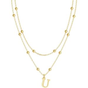 image:imageMBW Layered Initial Necklaces for Women Dainty 14K Gold Plated AZ Beaded Pendant Letter Charm Necklace Personalized Name Necklaces for Women Trendy Jewelry Giftgold beaded U