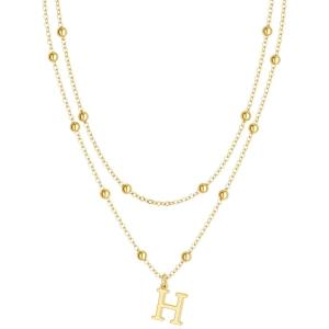 image:imageMBW Layered Initial Necklaces for Women Dainty 14K Gold Plated AZ Beaded Pendant Letter Charm Necklace Personalized Name Necklaces for Women Trendy Jewelry Giftgold beaded H