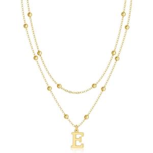 image:imageMBW Layered Initial Necklaces for Women Dainty 14K Gold Plated AZ Beaded Pendant Letter Charm Necklace Personalized Name Necklaces for Women Trendy Jewelry Giftgold beaded E