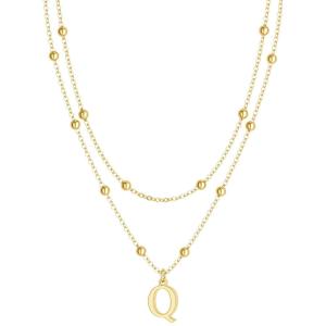 image:imageMBW Layered Initial Necklaces for Women Dainty 14K Gold Plated AZ Beaded Pendant Letter Charm Necklace Personalized Name Necklaces for Women Trendy Jewelry Giftgold beaded Q