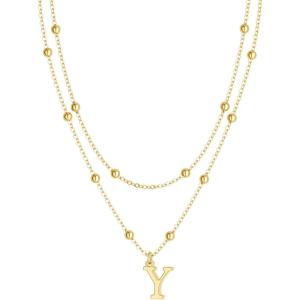 image:imageMBW Layered Initial Necklaces for Women Dainty 14K Gold Plated AZ Beaded Pendant Letter Charm Necklace Personalized Name Necklaces for Women Trendy Jewelry Giftgold beaded Y