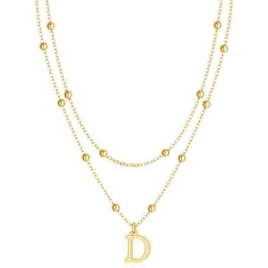image:imageMBW Layered Initial Necklaces for Women Dainty 14K Gold Plated AZ Beaded Pendant Letter Charm Necklace Personalized Name Necklaces for Women Trendy Jewelry Giftgold beaded D