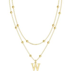 image:imageMBW Layered Initial Necklaces for Women Dainty 14K Gold Plated AZ Beaded Pendant Letter Charm Necklace Personalized Name Necklaces for Women Trendy Jewelry Giftgold beaded W