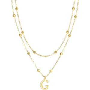 image:imageMBW Layered Initial Necklaces for Women Dainty 14K Gold Plated AZ Beaded Pendant Letter Charm Necklace Personalized Name Necklaces for Women Trendy Jewelry Giftgold beaded G
