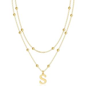 image:imageMBW Layered Initial Necklaces for Women Dainty 14K Gold Plated AZ Beaded Pendant Letter Charm Necklace Personalized Name Necklaces for Women Trendy Jewelry Giftgold beaded S