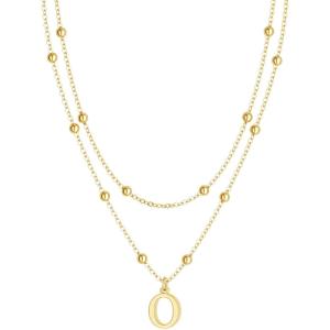 image:imageMBW Layered Initial Necklaces for Women Dainty 14K Gold Plated AZ Beaded Pendant Letter Charm Necklace Personalized Name Necklaces for Women Trendy Jewelry Giftgold beaded O