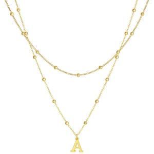 image:imageMBW Layered Initial Necklaces for Women Dainty 14K Gold Plated AZ Beaded Pendant Letter Charm Necklace Personalized Name Necklaces for Women Trendy Jewelry Giftgold beaded A