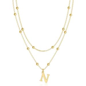 image:imageMBW Layered Initial Necklaces for Women Dainty 14K Gold Plated AZ Beaded Pendant Letter Charm Necklace Personalized Name Necklaces for Women Trendy Jewelry Giftgold beaded N