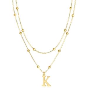 image:imageMBW Layered Initial Necklaces for Women Dainty 14K Gold Plated AZ Beaded Pendant Letter Charm Necklace Personalized Name Necklaces for Women Trendy Jewelry Giftgold beaded K