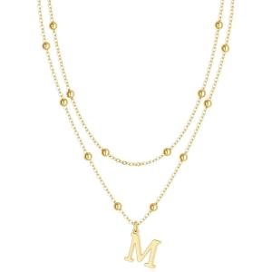image:imageMBW Layered Initial Necklaces for Women Dainty 14K Gold Plated AZ Beaded Pendant Letter Charm Necklace Personalized Name Necklaces for Women Trendy Jewelry Giftgold beaded M