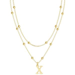 image:imageMBW Layered Initial Necklaces for Women Dainty 14K Gold Plated AZ Beaded Pendant Letter Charm Necklace Personalized Name Necklaces for Women Trendy Jewelry Giftgold beaded X
