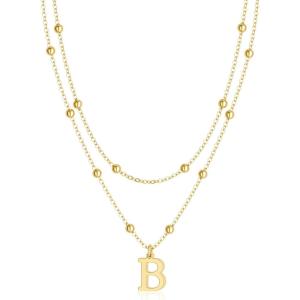 image:imageMBW Layered Initial Necklaces for Women Dainty 14K Gold Plated AZ Beaded Pendant Letter Charm Necklace Personalized Name Necklaces for Women Trendy Jewelry Giftgold beaded B