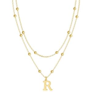 image:imageMBW Layered Initial Necklaces for Women Dainty 14K Gold Plated AZ Beaded Pendant Letter Charm Necklace Personalized Name Necklaces for Women Trendy Jewelry Giftgold beaded R