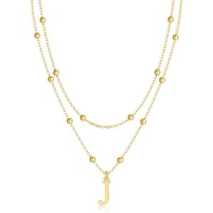 image:imageMBW Layered Initial Necklaces for Women Dainty 14K Gold Plated AZ Beaded Pendant Letter Charm Necklace Personalized Name Necklaces for Women Trendy Jewelry Giftgold beaded J