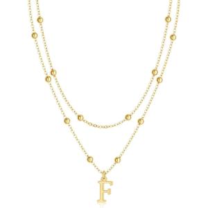 image:imageMBW Layered Initial Necklaces for Women Dainty 14K Gold Plated AZ Beaded Pendant Letter Charm Necklace Personalized Name Necklaces for Women Trendy Jewelry Giftgold beaded F