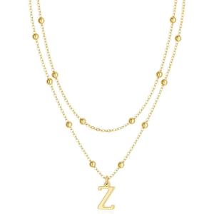 image:imageMBW Layered Initial Necklaces for Women Dainty 14K Gold Plated AZ Beaded Pendant Letter Charm Necklace Personalized Name Necklaces for Women Trendy Jewelry Giftgold beaded Z